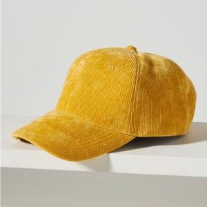 Anthropologie Corduroy Mustard Yellow Baseball Cap